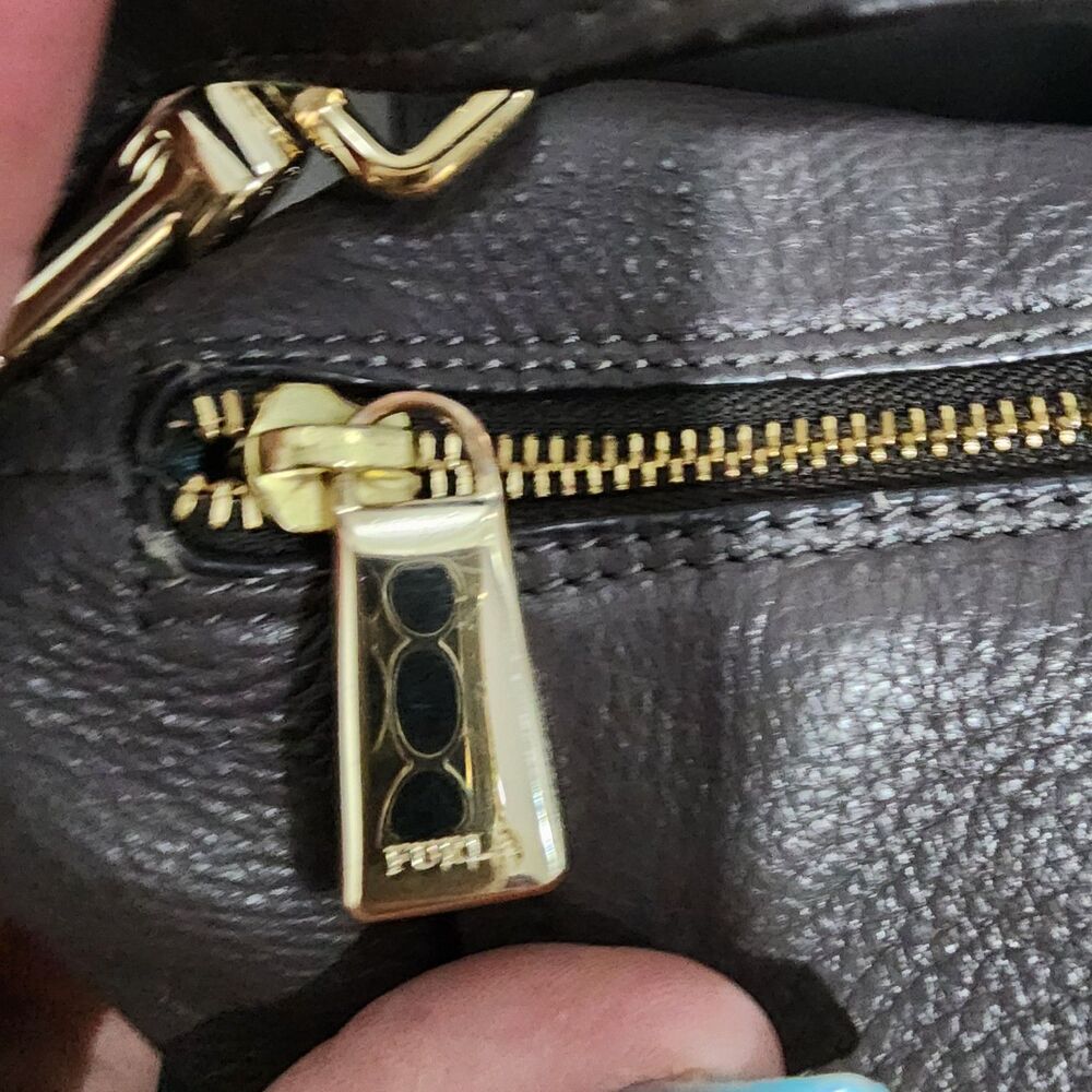 Furla Pebbled Leather Shoulder Bag Gray Gold Hardware Zip Top Hobo Purse - Picture 5 of 8